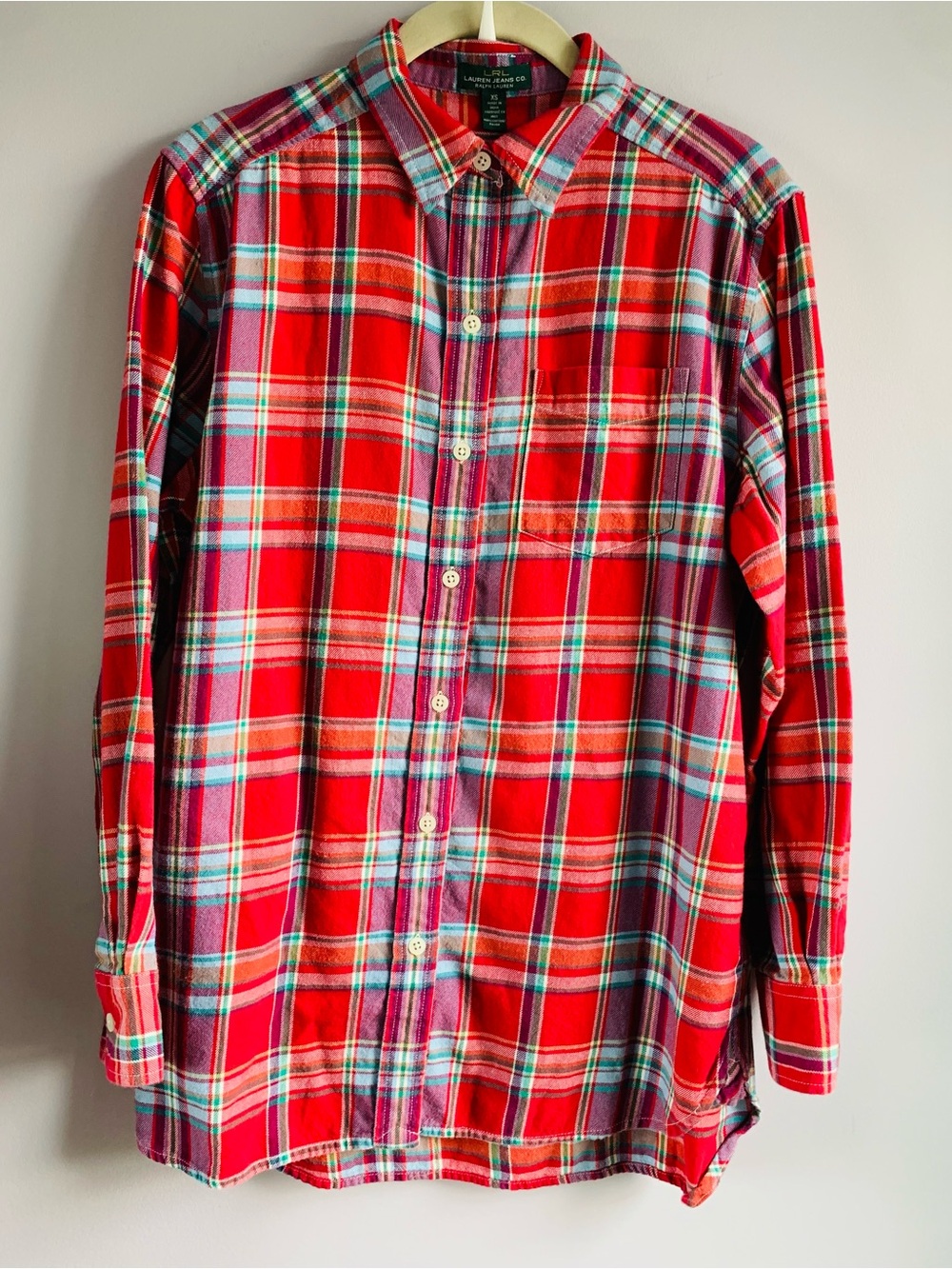 Lauren Ralph Lauren Shirt Plaid Red Button Up Soft Cotton Lightweight EUC XS